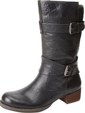 Naya Black Silence Boot Mid-Calf Leather Boots with Buckle Detail size 6.5
